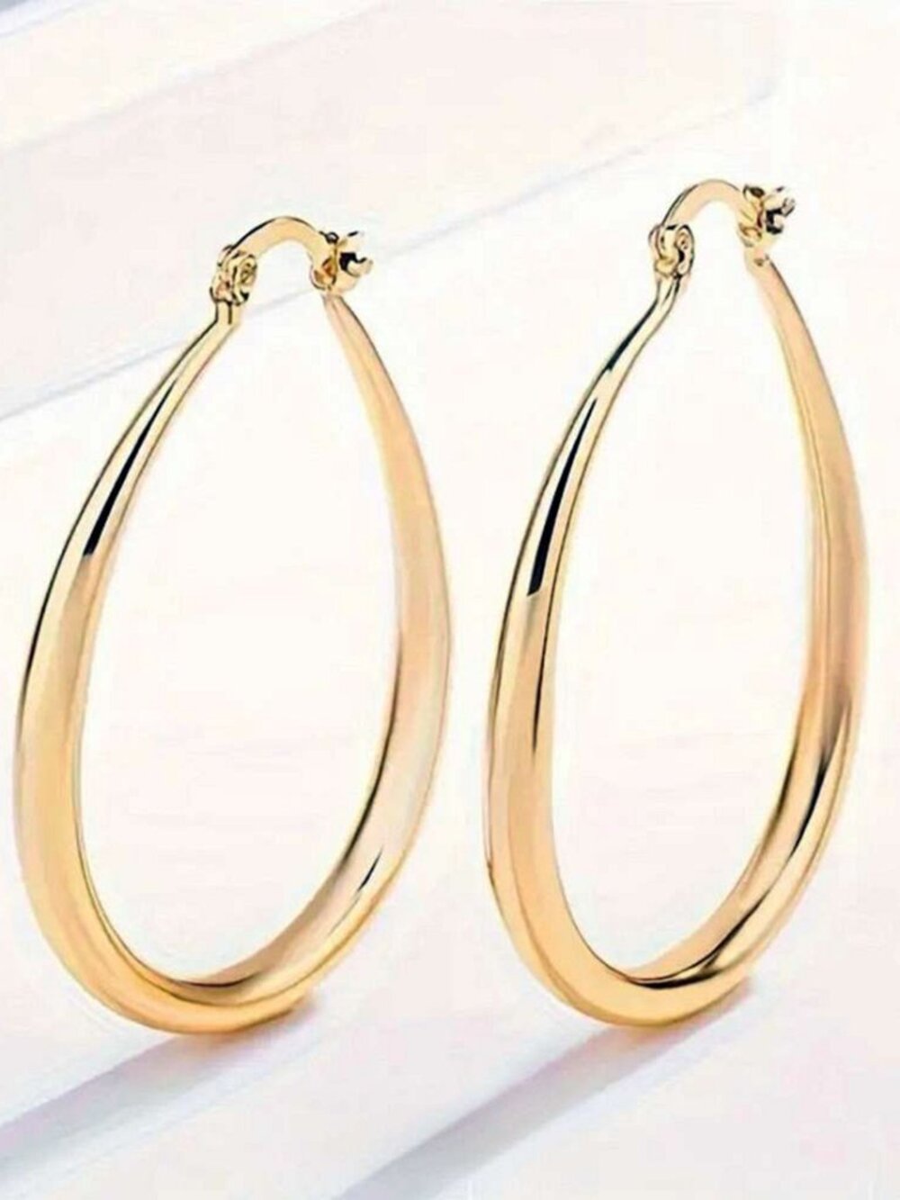 Elegant Large Teardrop Gold Hoop Earrings Modern Daily Wear Ear Hoops